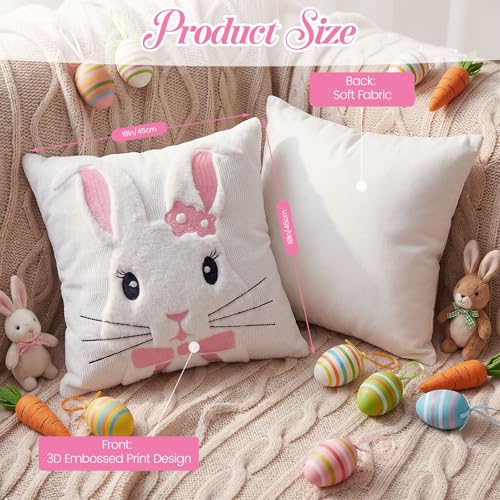 Easter Throw Pillow Covers 18x18 - Set of 2 Bunny Design