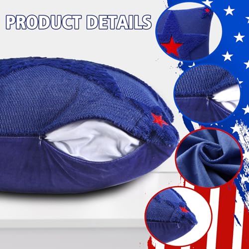Patriotic Pillow Covers 18x18 Red White Blue Star Embroidered Set of 2