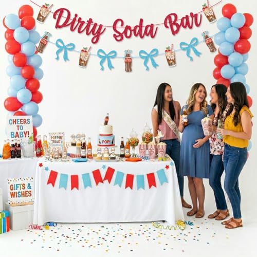 Blue Bow Dirty Soda Bar Banner - Pre-Strung Garland for Baby Showers