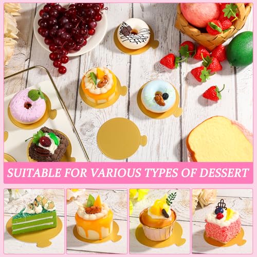 120 PCS Mini Cake Boards - Gold Round Mousse & Cupcake Bases (3.15" & 3.5")