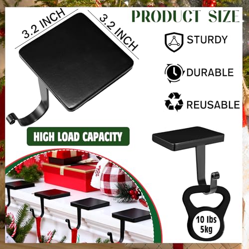 Christmas Stocking Holders Set of 4 - Black Mantel Decor, Heavy Duty, Non-Slip