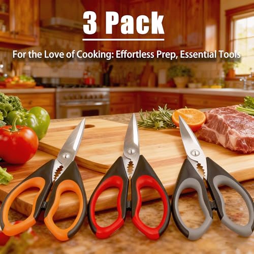 OMDAR 9.5-Inch Kitchen Scissors 3-Pack with Protective Sheaths