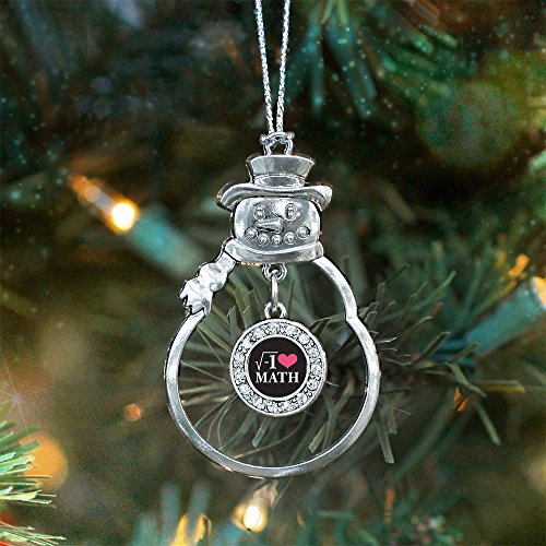 Math Nerd Silver Christmas Ornament - Snowman Circle Charm with Cubic Zirconia
