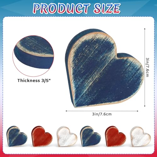 COCHIE Patriotic Wooden Heart Blocks - 6-Piece 4th of July Tiered Tray Decor