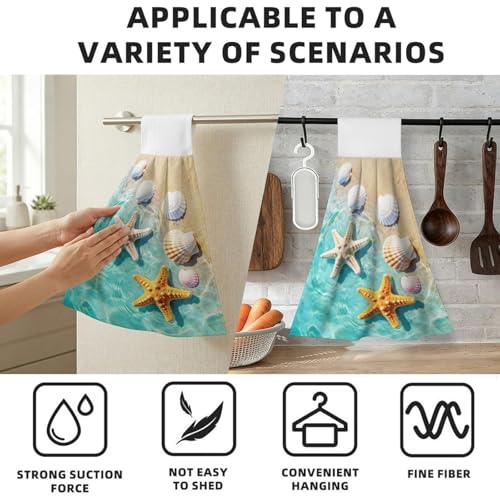 Absorbent Beach Sea Kitchen Hand Towels with Loops - 12.6" x 14.2"