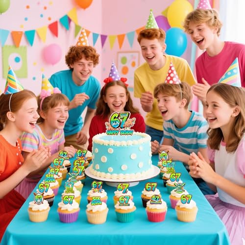 24pc 67 Meme Birthday Cake & Cupcake Topper Set - Green Multi-Colored