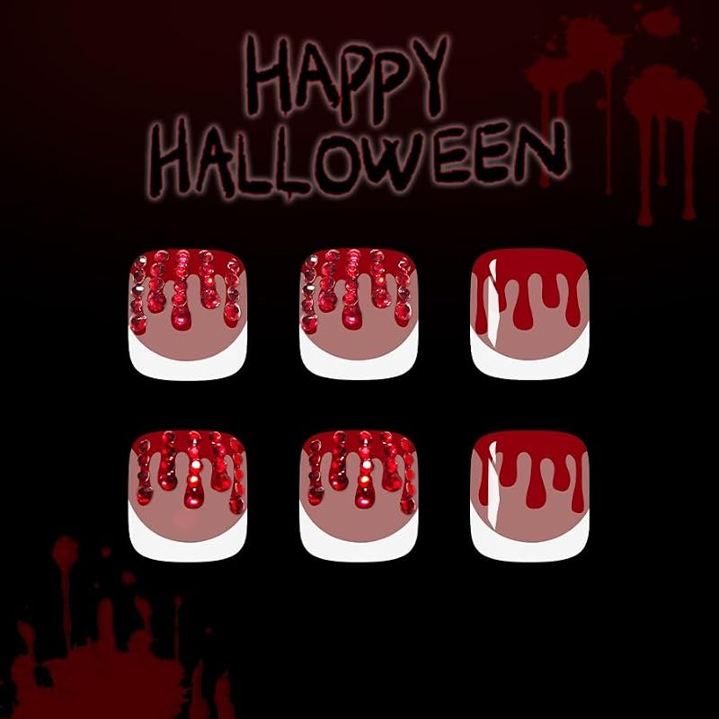 Halloween Press on Toe Nails Short Square False Toenails Red Spider Design
