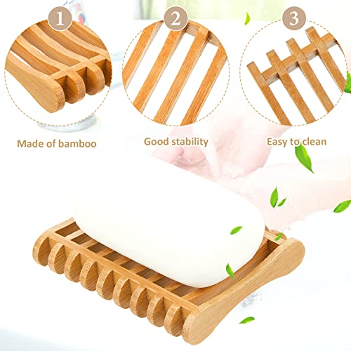 Bamboo Soap Dish Set - 3 Self-Draining Holders for Bathroom & Kitchen