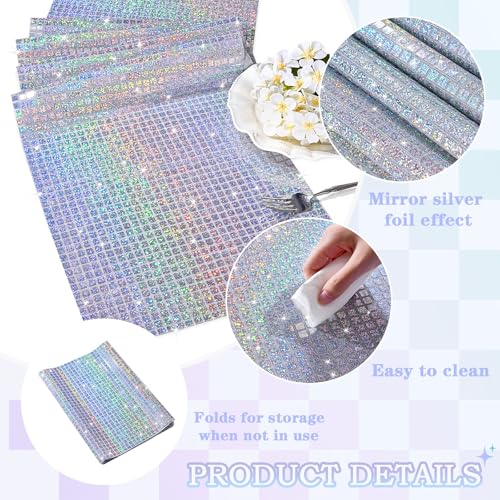 Silver Sequin Table Runner for Disco Party - Set of 4, 13x72 Inches