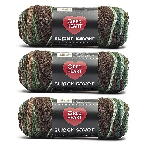Red Heart Super Saver Yarn, Worsted Weight Size 4, Forest Green (3-Pack)