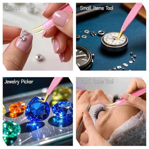 TIESOME Pink Eyelash Extension Tweezers Set - 2 PCS Stainless Steel Curved Precision Lash Application Tools