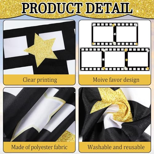 Large Movie Night Photo Booth Backdrop with Film Theme Props for Party