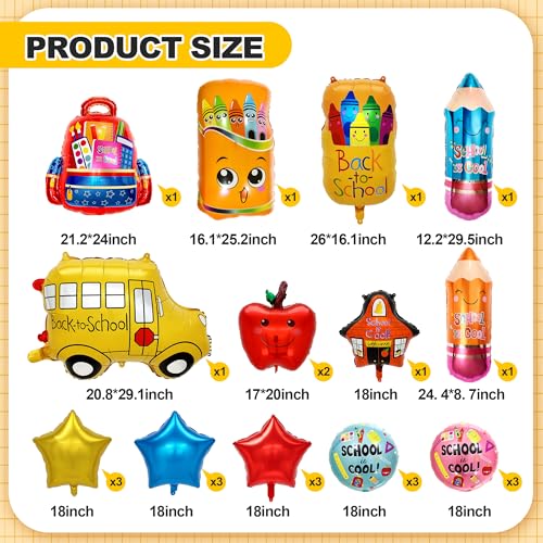 24Pcs Back to School Balloon Set - Foil School Bus, Apple & Pencil Decor