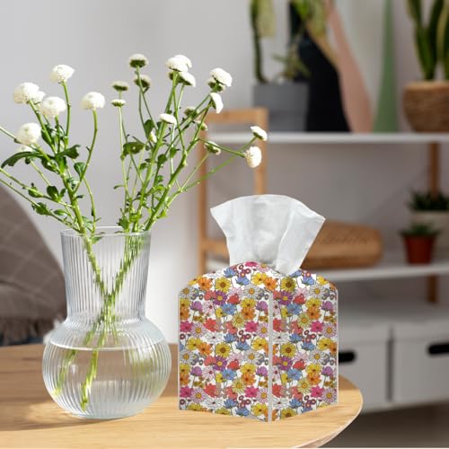 Floral PU Leather Tissue Box Cover - 5x5 Inch Stylish Holder