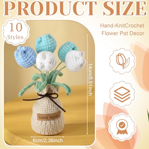 Crochet Tulip Bouquet Set - 4 Handmade Spring Flower Arrangements with Vase - 7 Inch