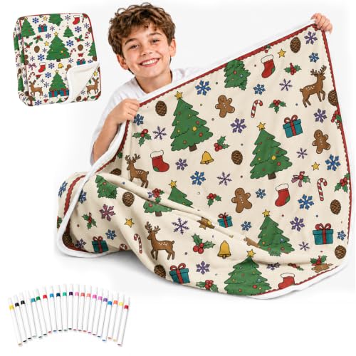 Christmas Theme Washable DIY Coloring Blanket with 24 Pens - Small