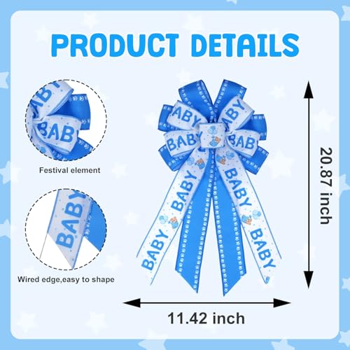 Large Baby Boy Blue Shower Bow - 20.87 Inch Welcome Decor