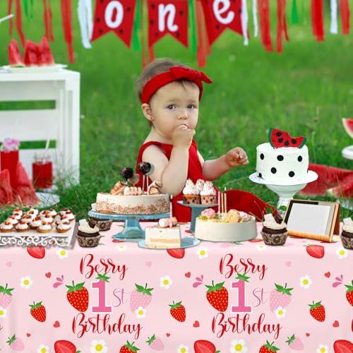 Berry First Birthday Tablecloth Set - 3pcs Strawberry Decor