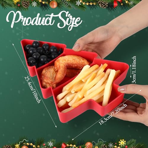 Christmas Tree Shape Serving Tray Set - 6 Pcs Red and Green Divided Platters