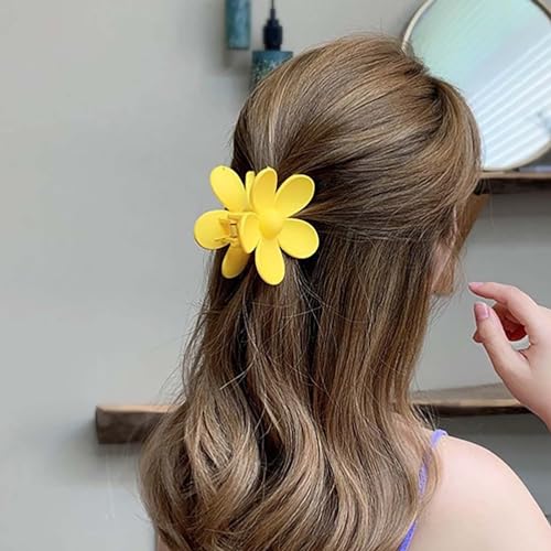 Jugielu Large Yellow Flower Hair Claw Clip Matte Acrylic Floral Hairclip