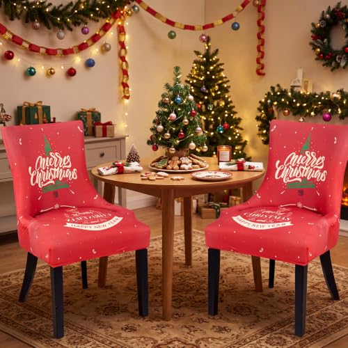 Christmas Wingback Dining Chair Cover 2 Pcs Slipcover Accent Chair Protectors
