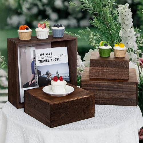 12-Inch Wooden Cake Stands Set - Antique Brown, 4 Pieces