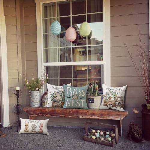 Easter Pillow Covers Set of 4 - 18x18 Bunny & Eucalyptus Decor