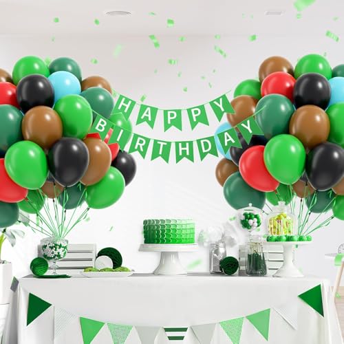 60pcs Green & Brown Balloons for Video Game Birthday Party