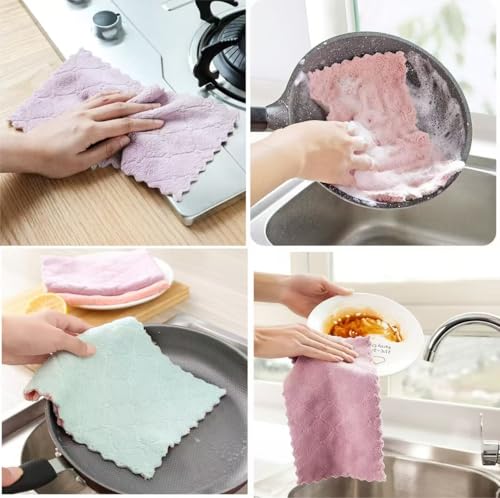32 Pack Coral Fleece Kitchen Dish Cloths - Soft & Absorbent Microfiber Towels