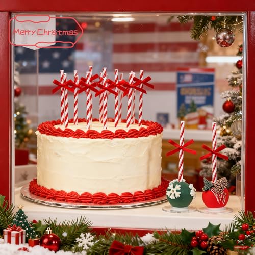Dark Red Christmas Candy Cane Sticks 50pcs Decorative Ornaments for Hot Chocolate & Drinks
