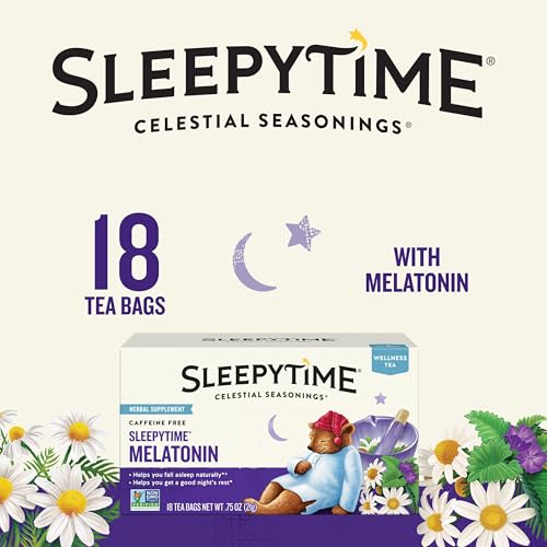 Celestial Seasonings Sleepytime Melatonin Herbal Tea - 18 Caffeine-Free Bags, Nighttime Relaxation