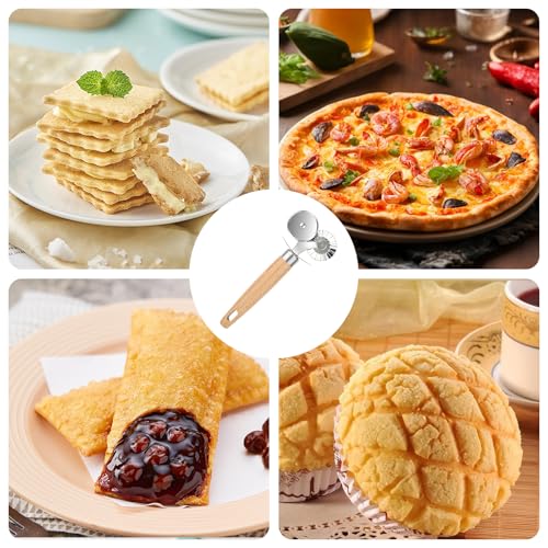 Double Wheel Pastry Cutter with Wooden Handle for Pizza & Cookies