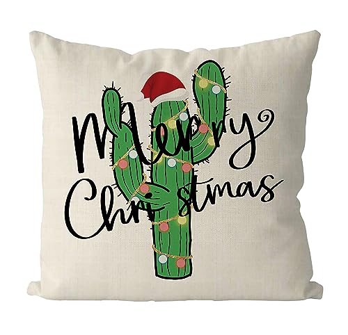 GAGEC Christmas Pillow Covers 18x18 Inch Cactus Design