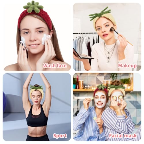 KIUEZIR 2PCS Fruit Spa Headband Soft Plush Makeup & Skincare Hair Bands