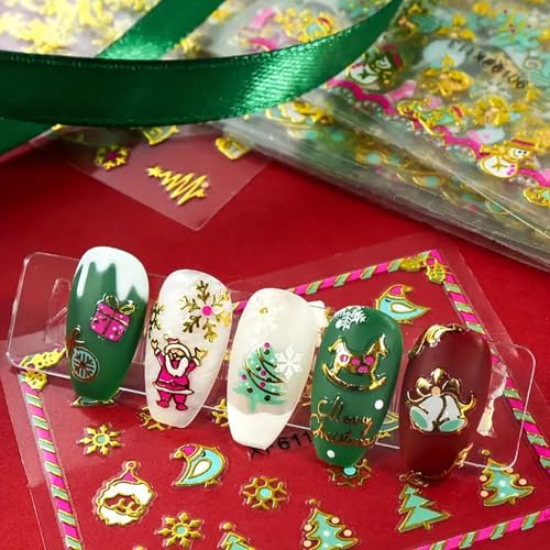 KSTBJN 30 Sheets Christmas Nail Stickers 3D Self-Adhesive Holiday Decals