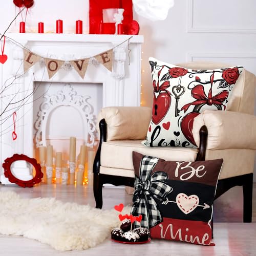 Valentine's Day Throw Pillow Covers 18x18, Buffalo Plaid Set of 4