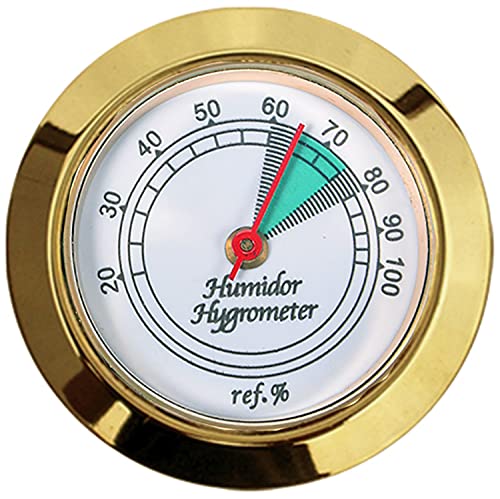 Gold Round Analog Hygrometer for Humidors - 1-3/4" Diameter