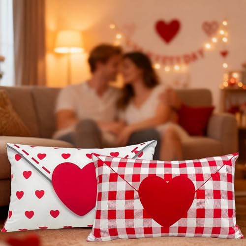 Valentine's Day Pillow Covers Set - Heart Envelope Design, 12x20