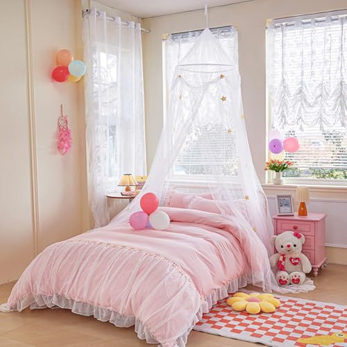 White Bed Canopy with Lights for Kids - Extra Large Dome Mosquito Net