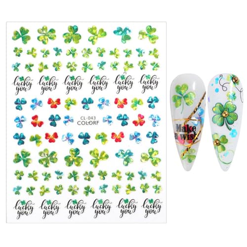 St. Patrick's Day Nail Art Stickers - 12 Sheets Shamrock Green Glitter Self-Adhesive Nail Decals