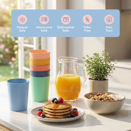 Bright 6 Pack Kids Reusable 8oz Plastic Cups - Unbreakable, Toddler Friendly