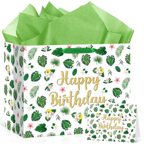 Tropical Hawaiian Birthday Gift Bag Set with Tissue Paper & Card