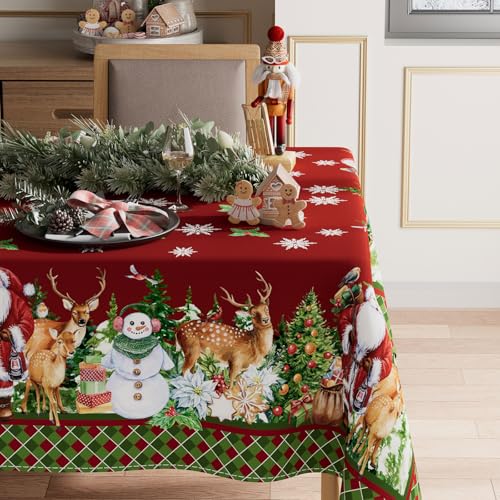 Christmas Snowman Santa Deer Winter Tablecloth 60x84 Inch Rectangular Washable Home Decor