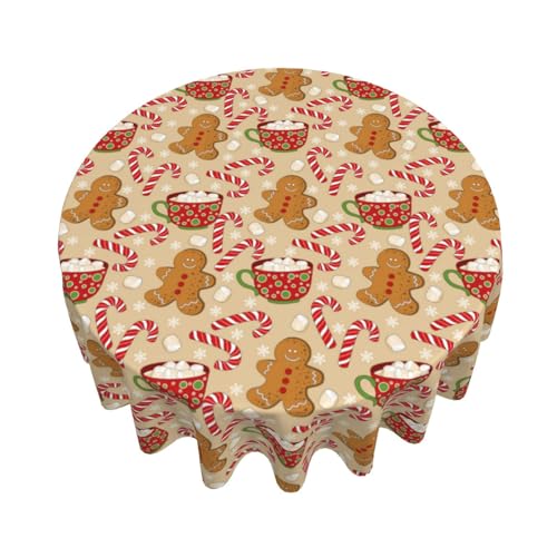 Round Christmas Tablecloth 70x70 Inch Brown Gingerbread Man - Holiday Decor