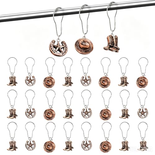 24-Piece Western Shower Curtain Hooks - Rustic Cowboy Design