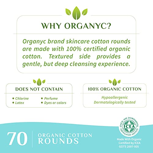 Organyc 100% Organic Cotton Rounds - Biodegradable & Sensitive Skin (70 Count)