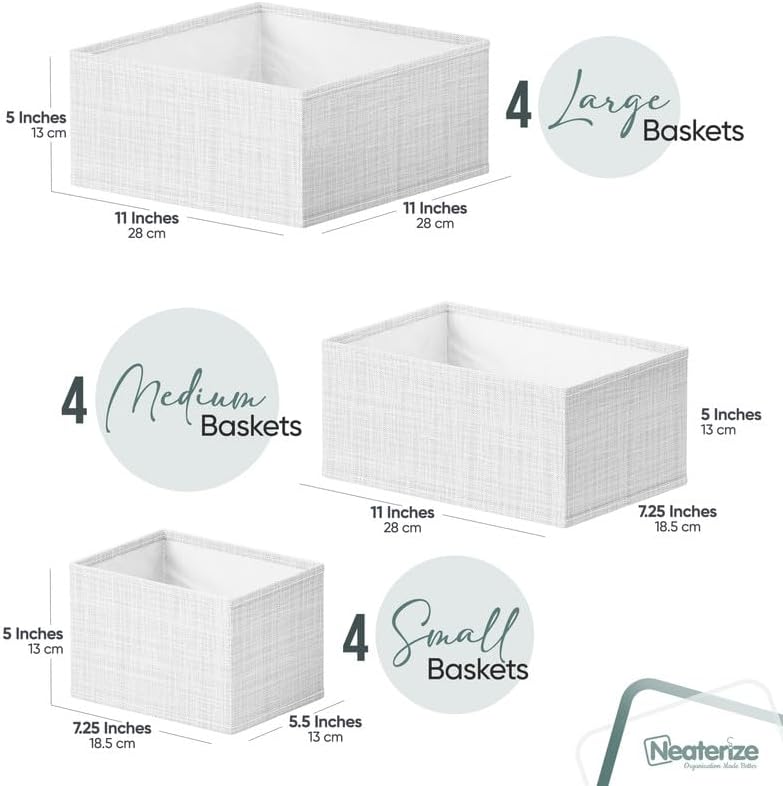 Skiennix Drawer Organizer Set of 12 - Stylish White-Grey Dresser Storage for Nursery & Bedroom