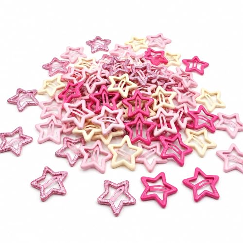 Pink Star Hair Clips 48pcs Y2K Cute Snap Barrettes in 2 Sizes
