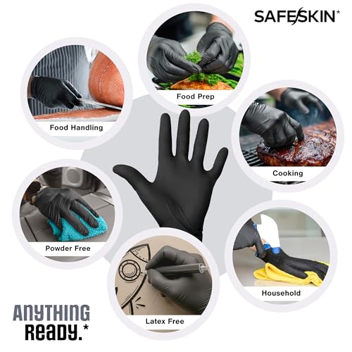 SAFESKIN Ultralight Disposable Nitrile Gloves - Large Black - 100 Count