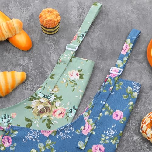 Adjustable Floral Cotton Apron with 2 Pockets for Women